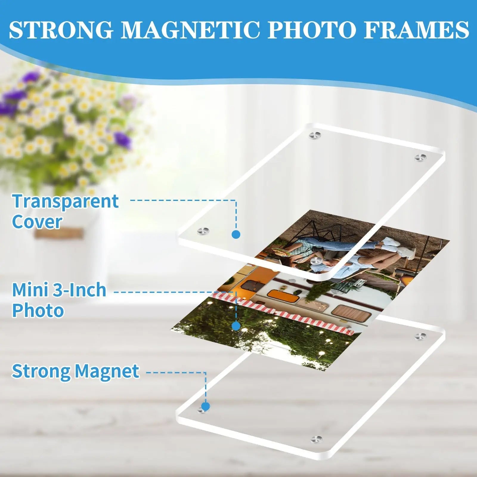 Mroace Magnetic Photo Holder for Car Sun Visor & Fridge 2 Pack