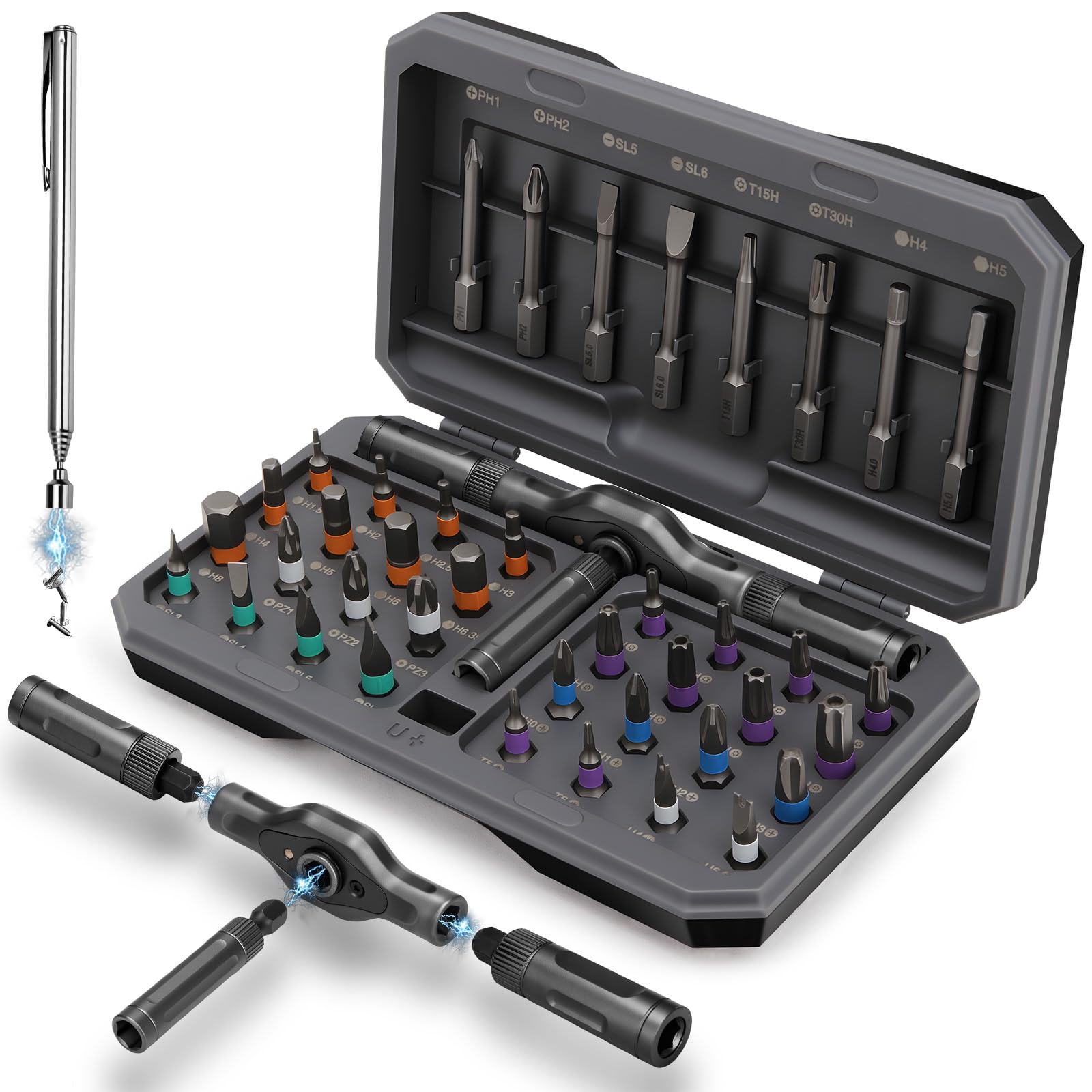 Mroace Magnetic T Handle Ratchet Screwdriver Set