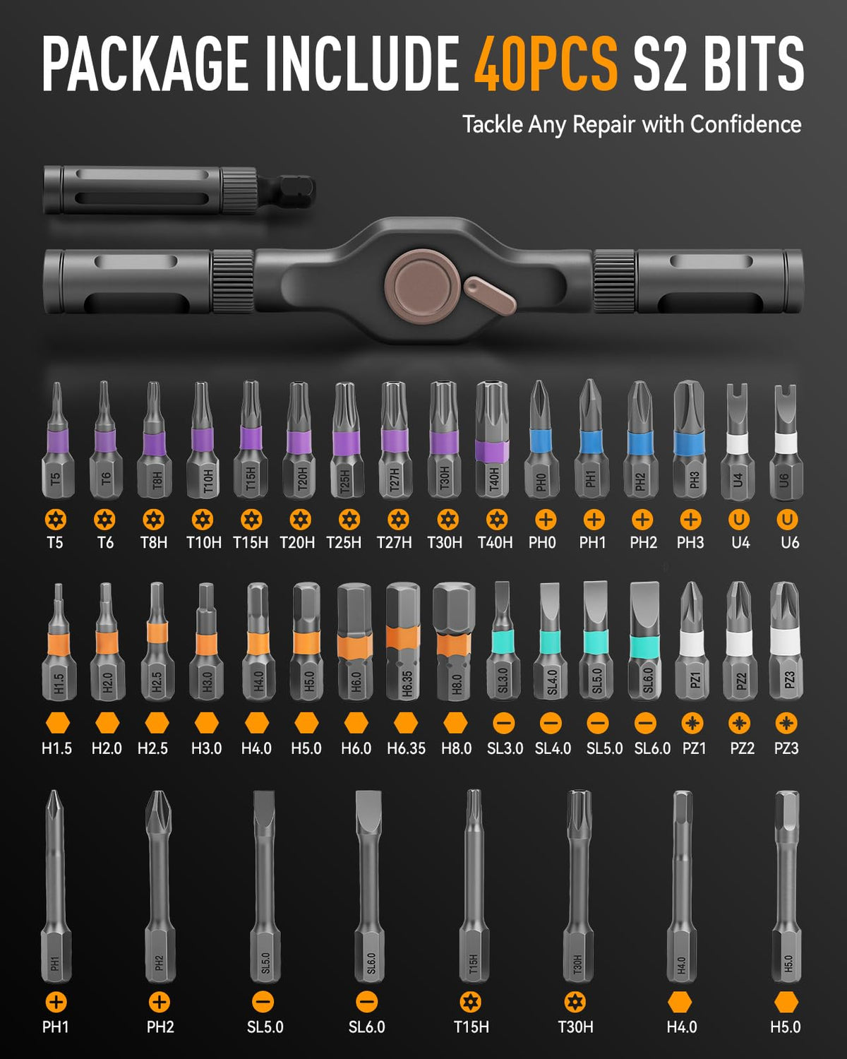 Mroace Magnetic T Handle Ratchet Screwdriver Set