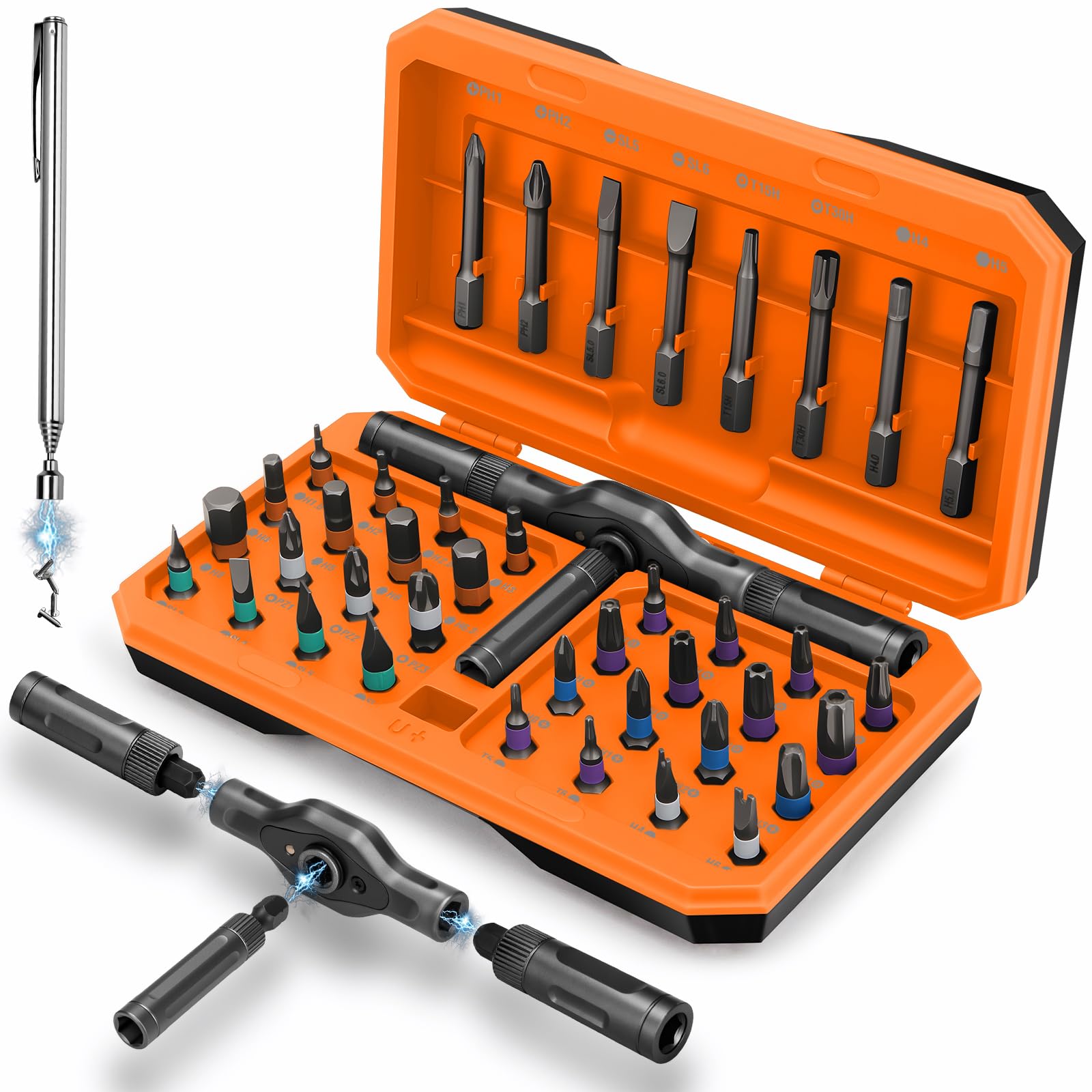 Mroace Magnetic T Handle Ratchet Screwdriver Set
