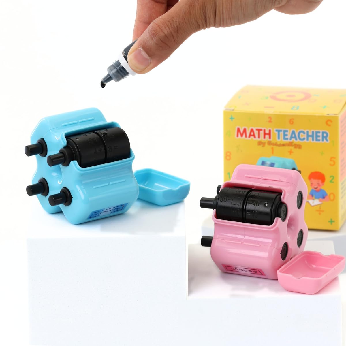 Mroace Math Teacher 4-in-1 Math Roller Stamp