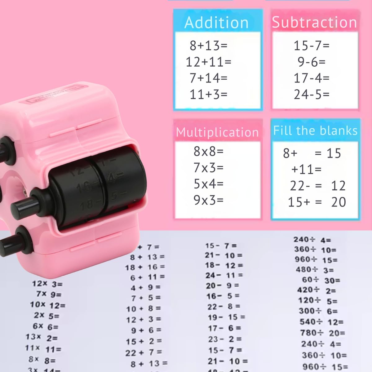 Mroace Math Teacher 4-in-1 Math Roller Stamp