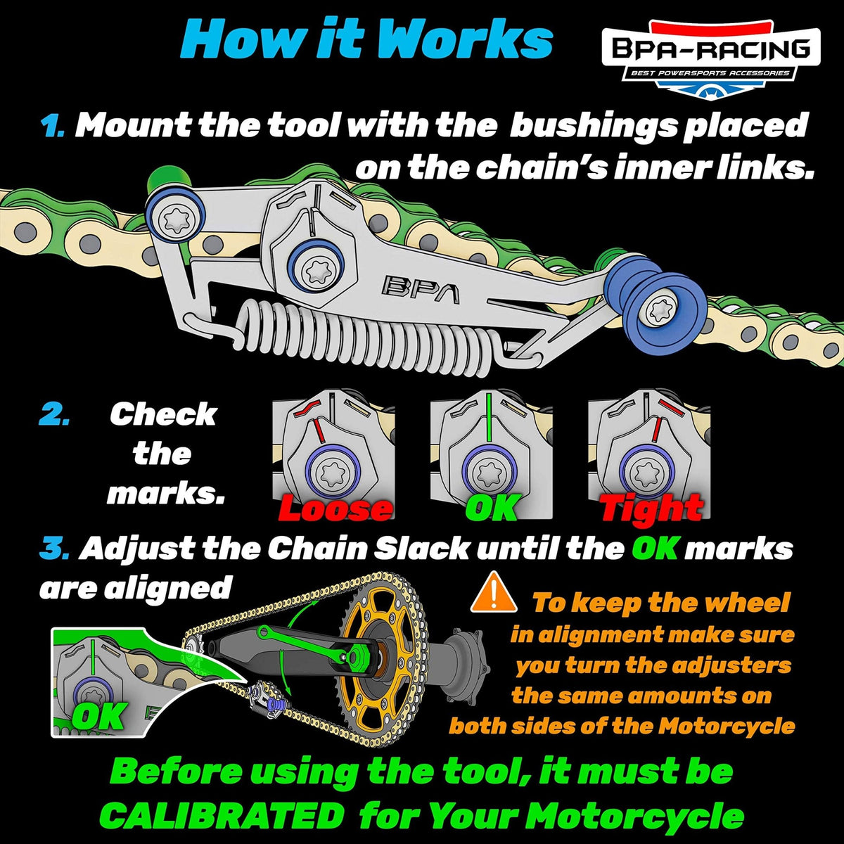 Mroace Motorcycle Chain Slack Adjuster Tool for Precise Chain Alignment