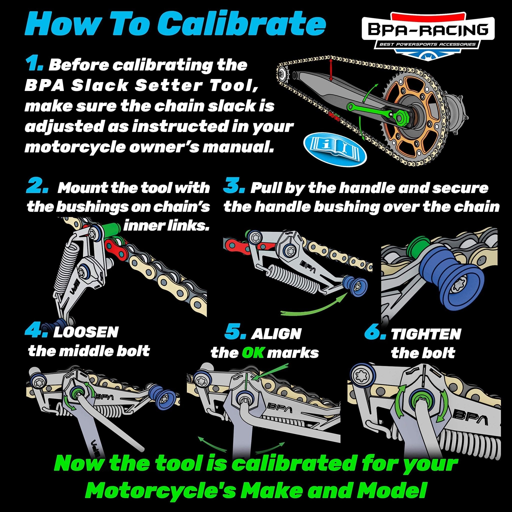 Mroace Motorcycle Chain Slack Adjuster Tool for Precise Chain Alignment