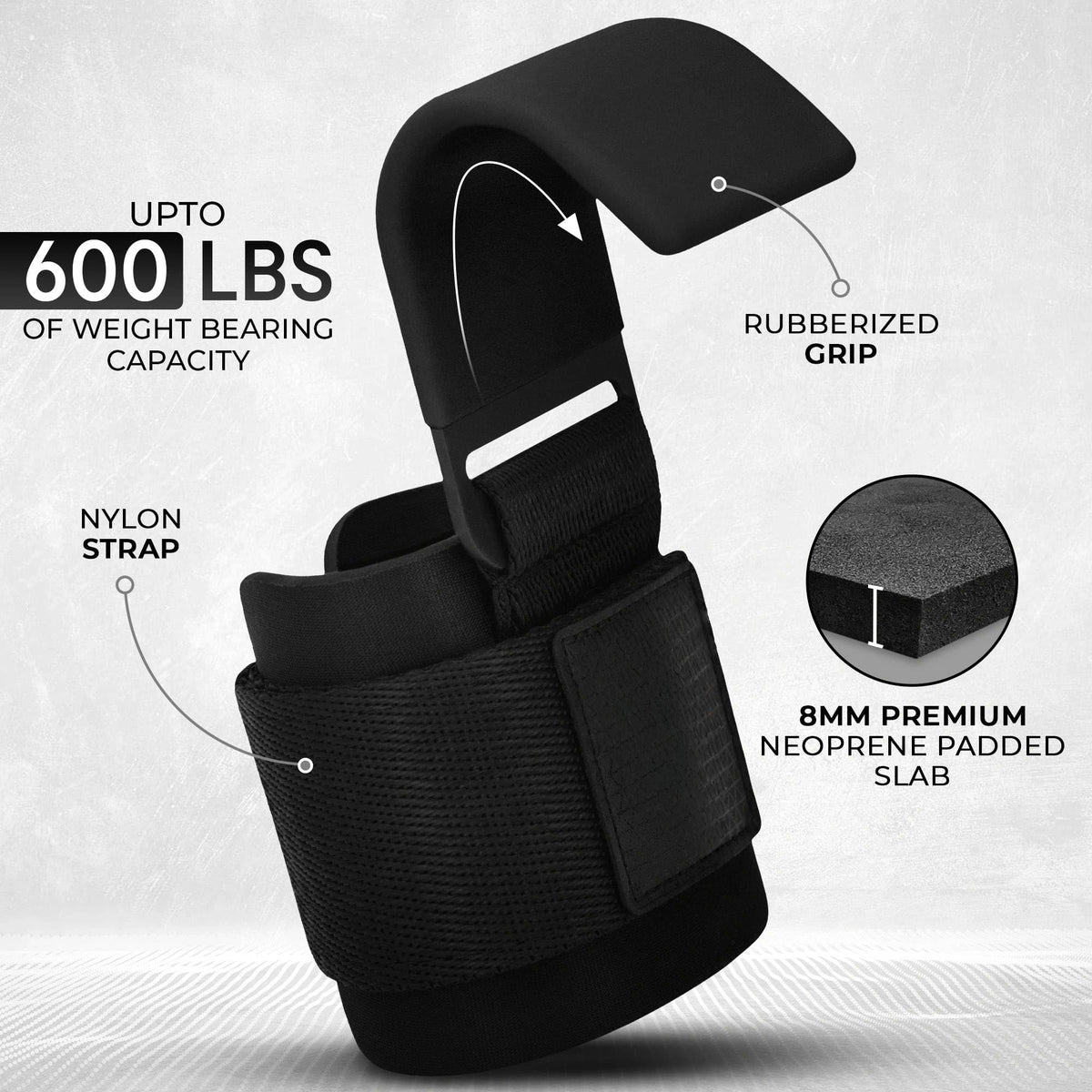 Mroace Neoprene Wrist-Support Weight Lifting Hooks