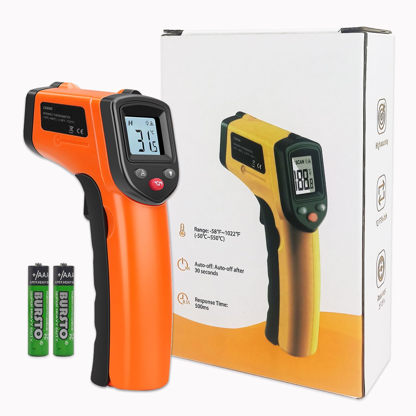 Mroace Non-Contact Infrared Thermometer Gun with LCD Display 1022°F Range
