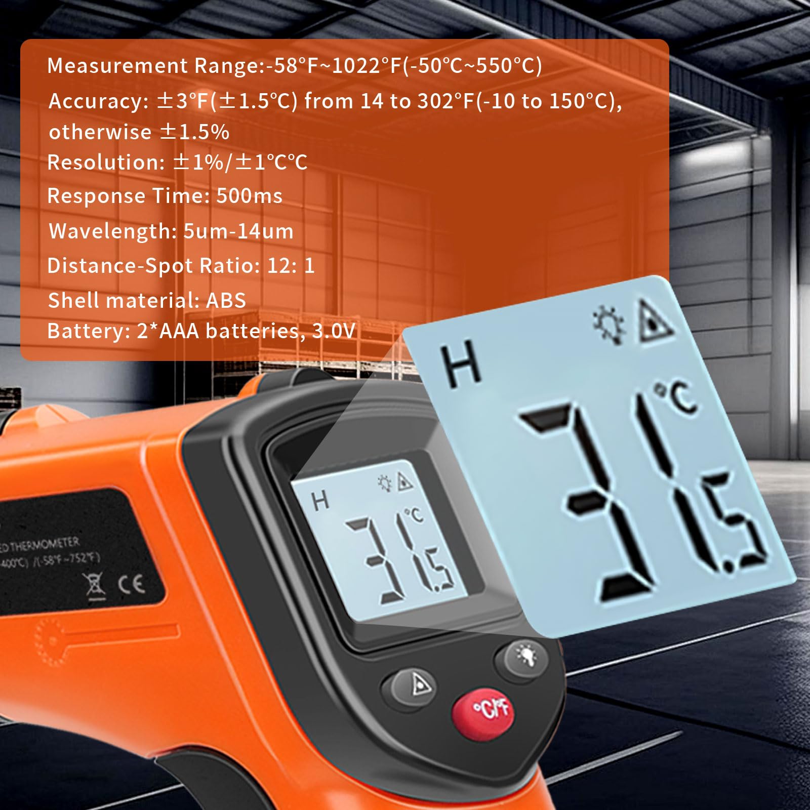 Mroace Non-Contact Infrared Thermometer Gun with LCD Display 1022°F Range