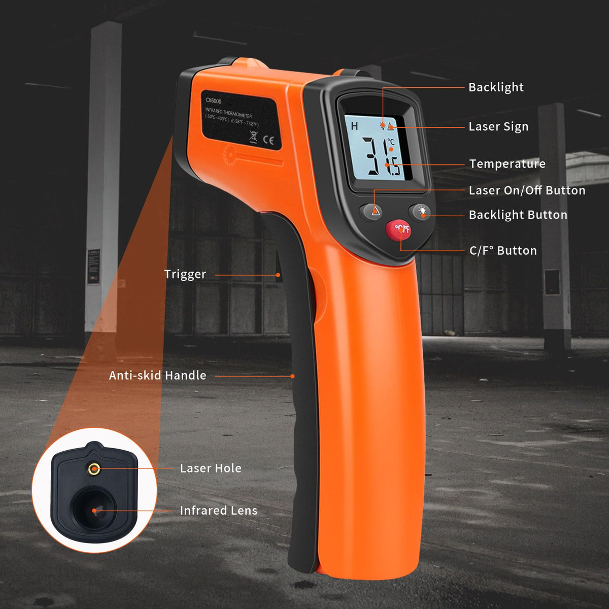 Mroace Non-Contact Infrared Thermometer Gun with LCD Display 1022°F Range