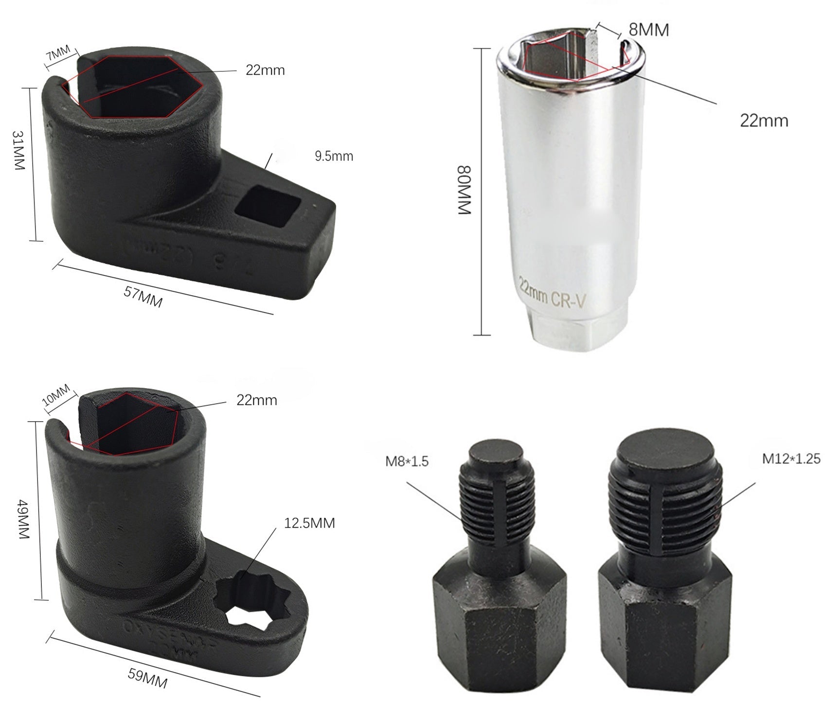 Mroace Offset Oxygen Sensor Socket and Thread Chaser Set
