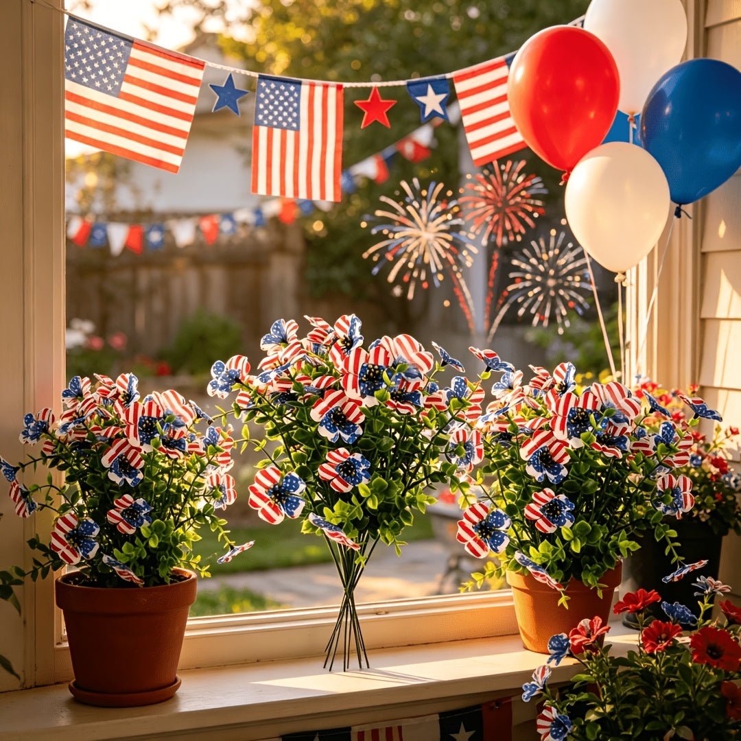 Mroace Patriotic Red White Blue Artificial Flowers