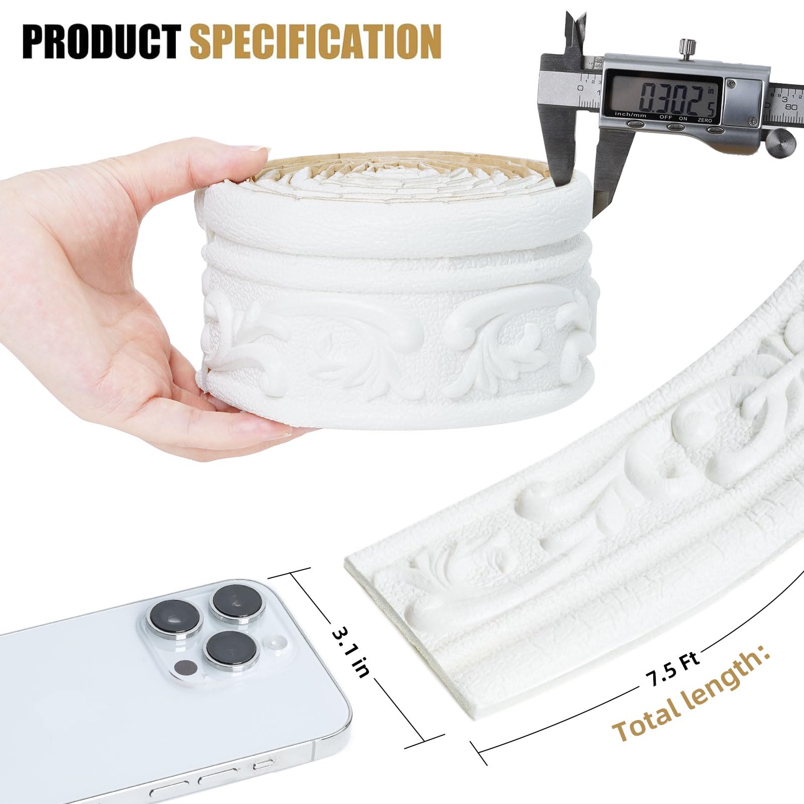 Mroace Peel and Stick Foam Molding Trim 90 x 3.1 Inch