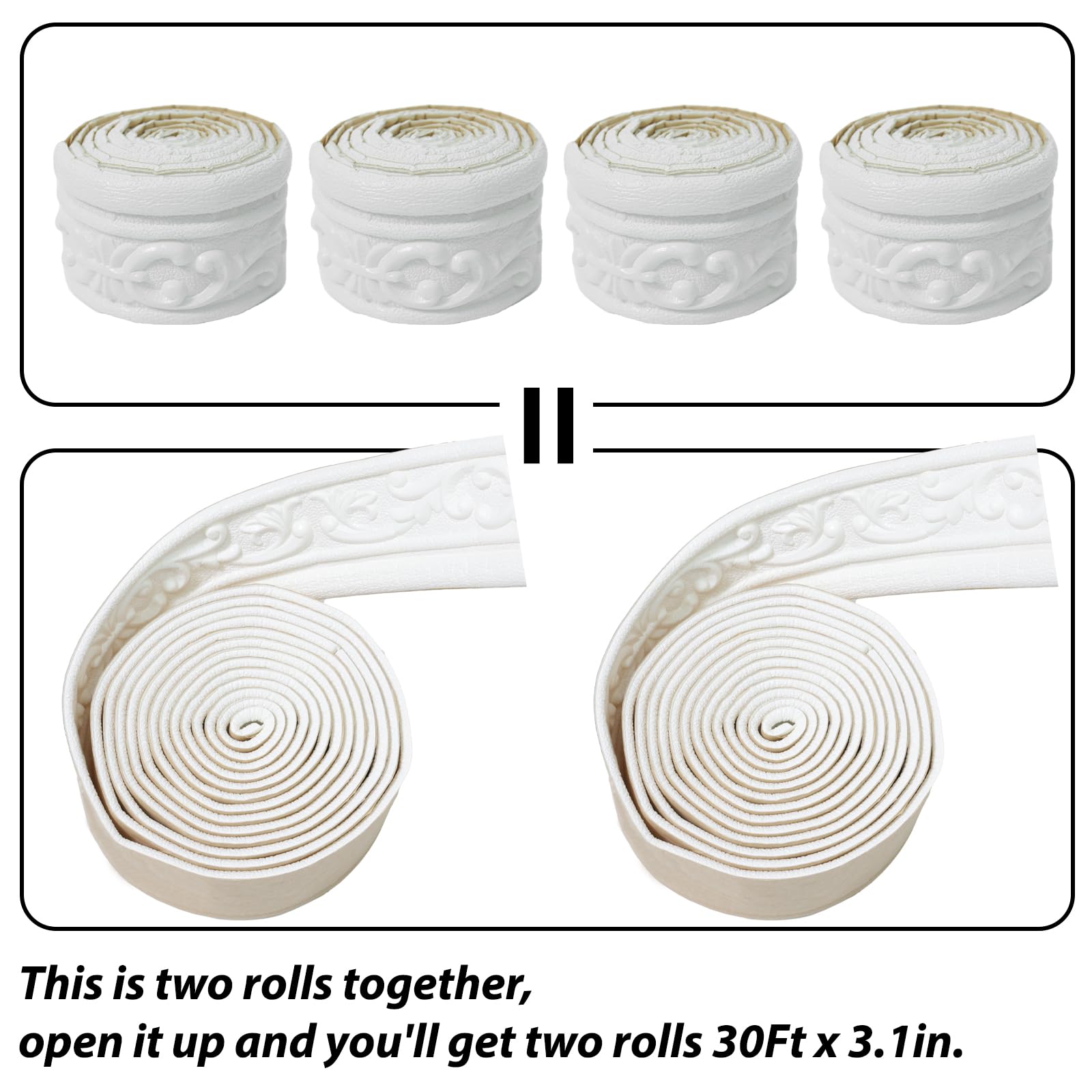 Mroace Peel and Stick Foam Molding Trim 90 x 3.1 Inch
