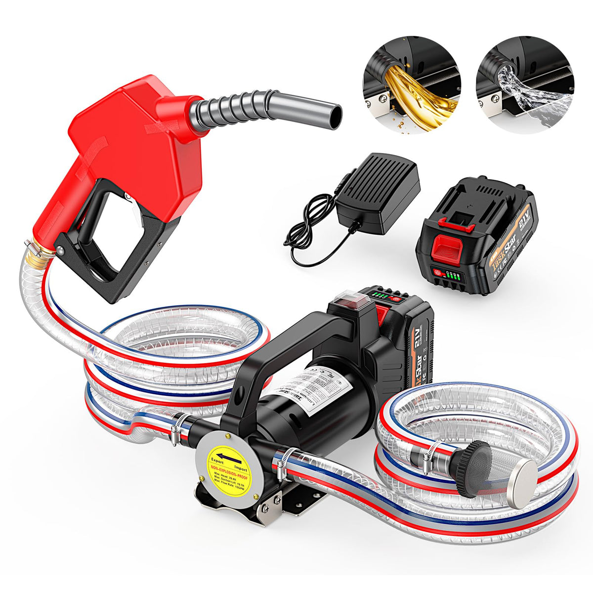 Mroace Portable Cordless Diesel Transfer Pump Kit with Battery and Hose