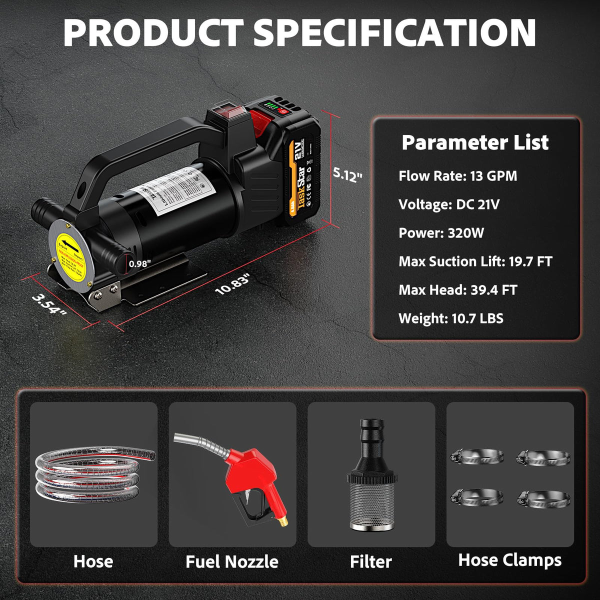 Mroace Portable Cordless Diesel Transfer Pump Kit with Battery and Hose