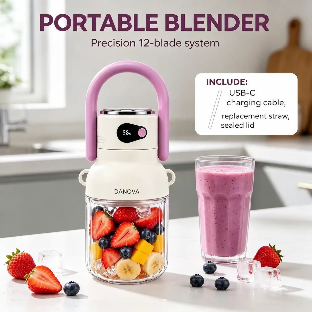 Mroace Portable Cordless Ice Crushing Blender with 33oz BPA-Free Cup
