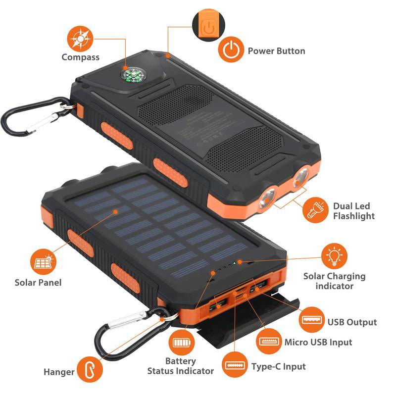 Mroace Portable Solar Power Bank With Flashlight