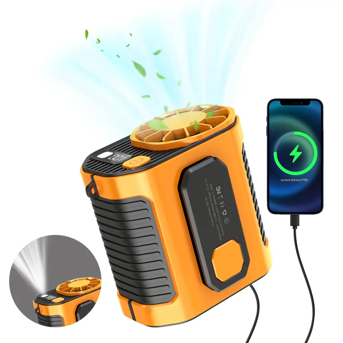 Mroace Portable Waist Clip Fan with 5000mAh Rechargeable Battery and LED Light
