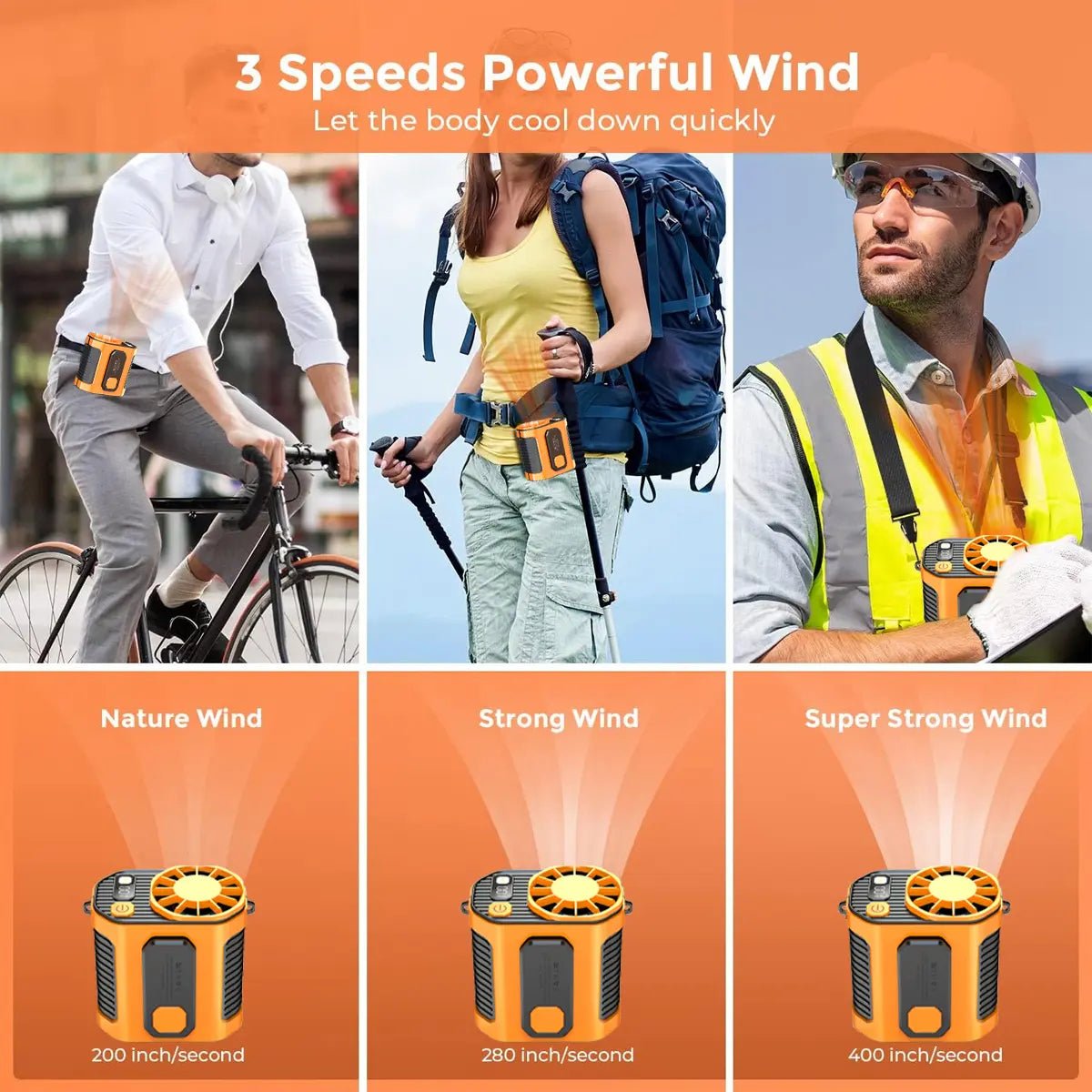Mroace Portable Waist Clip Fan with 5000mAh Rechargeable Battery and LED Light