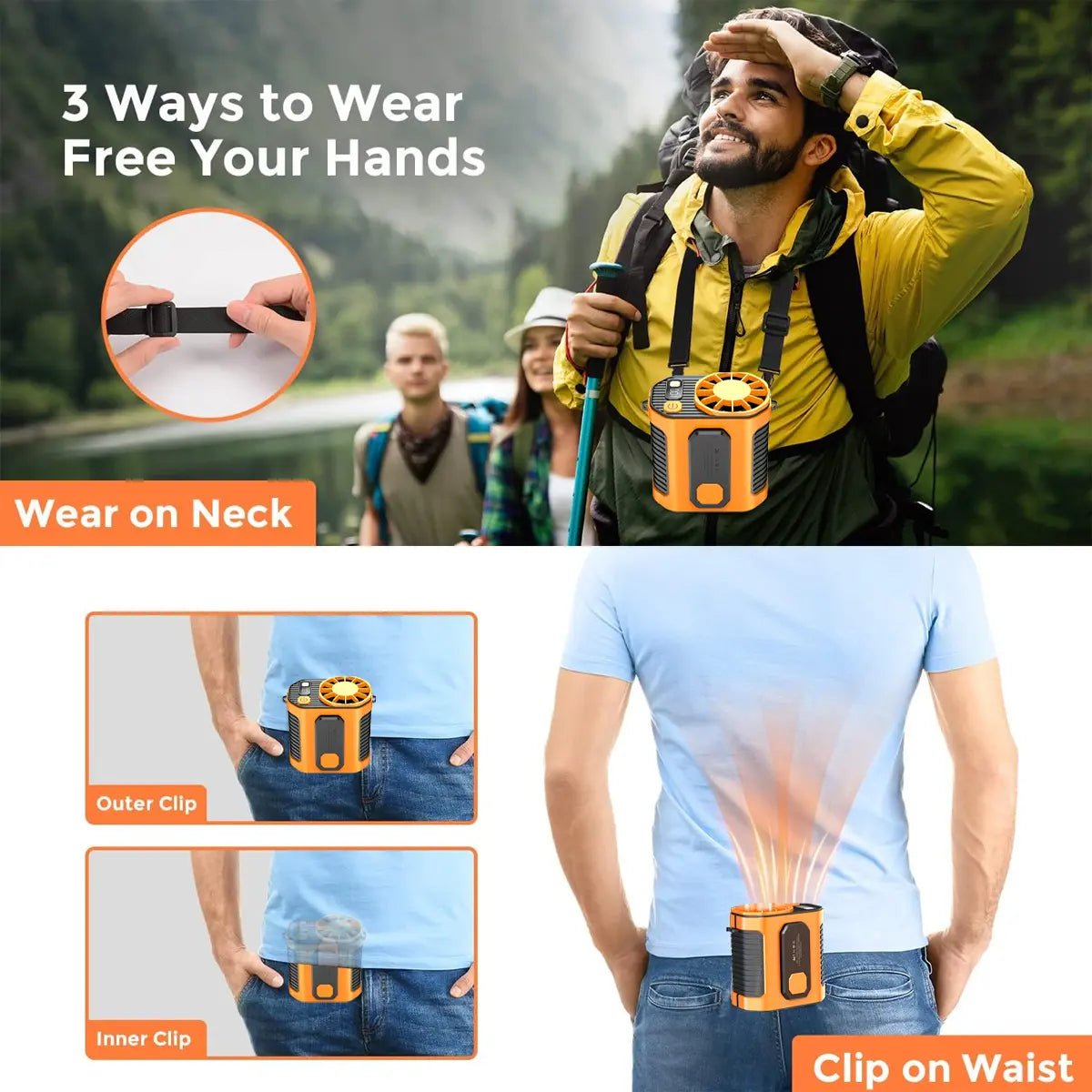 Mroace Portable Waist Clip Fan with 5000mAh Rechargeable Battery and LED Light