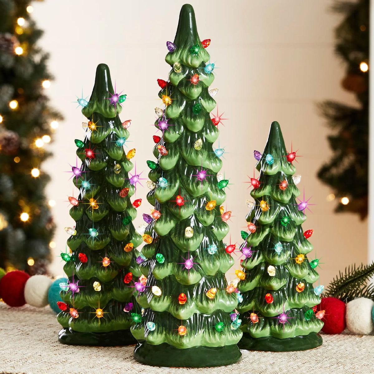 Mroace Pre Lit Hand Painted Ceramic Christmas Trees
