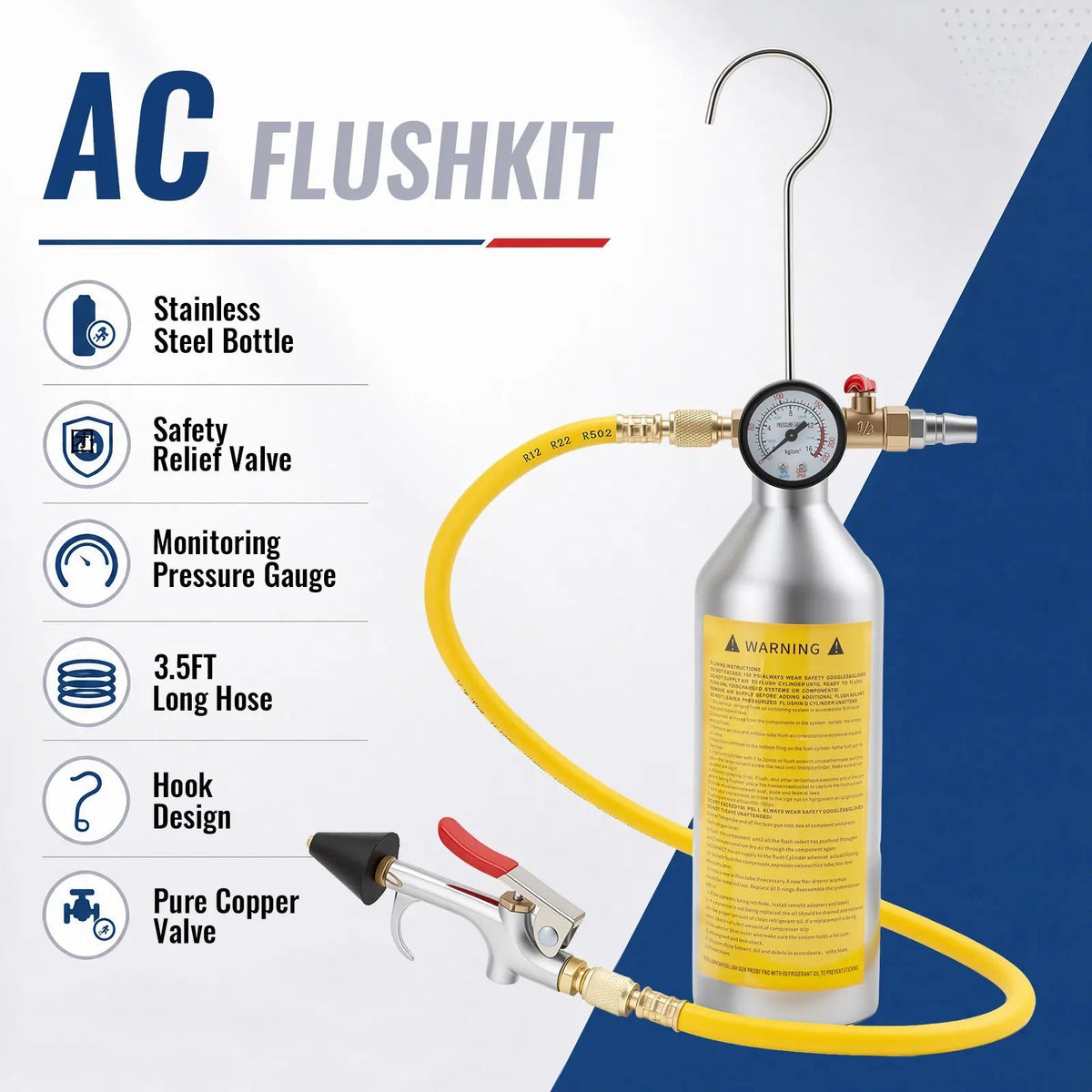 Mroace Professional AC Flush Kit With Pressure Gauge