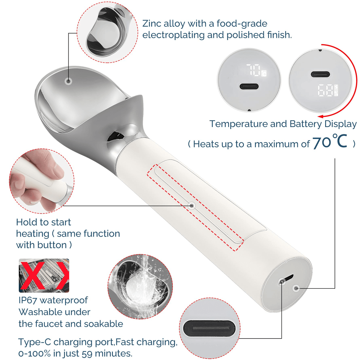 Mroace Rechargeable Heated LED Ice Cream Scoop