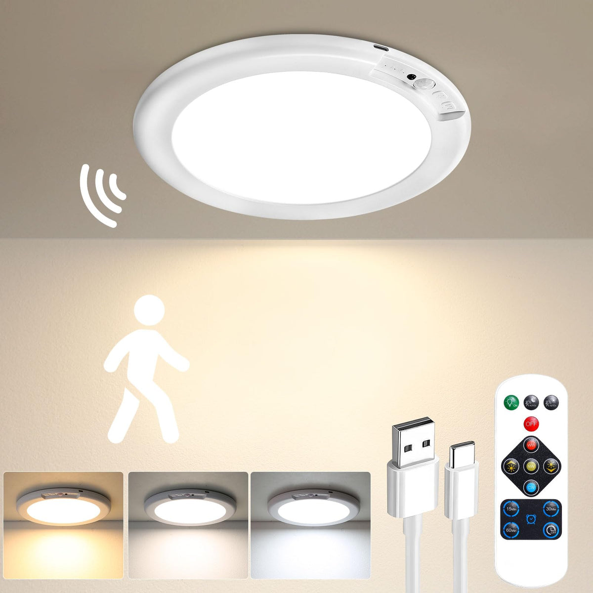 Mroace Rechargeable Motion Sensor Ceiling Light