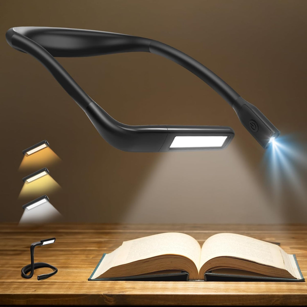 Mroace Rechargeable Neck Reading Light with 3 Colors and Stepless Dimming