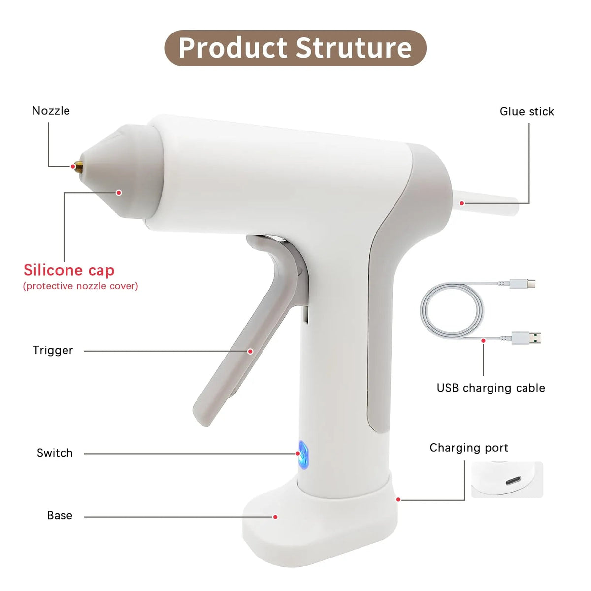 Mroace Rechargeable Rapid-Heat Cordless Glue Gun
