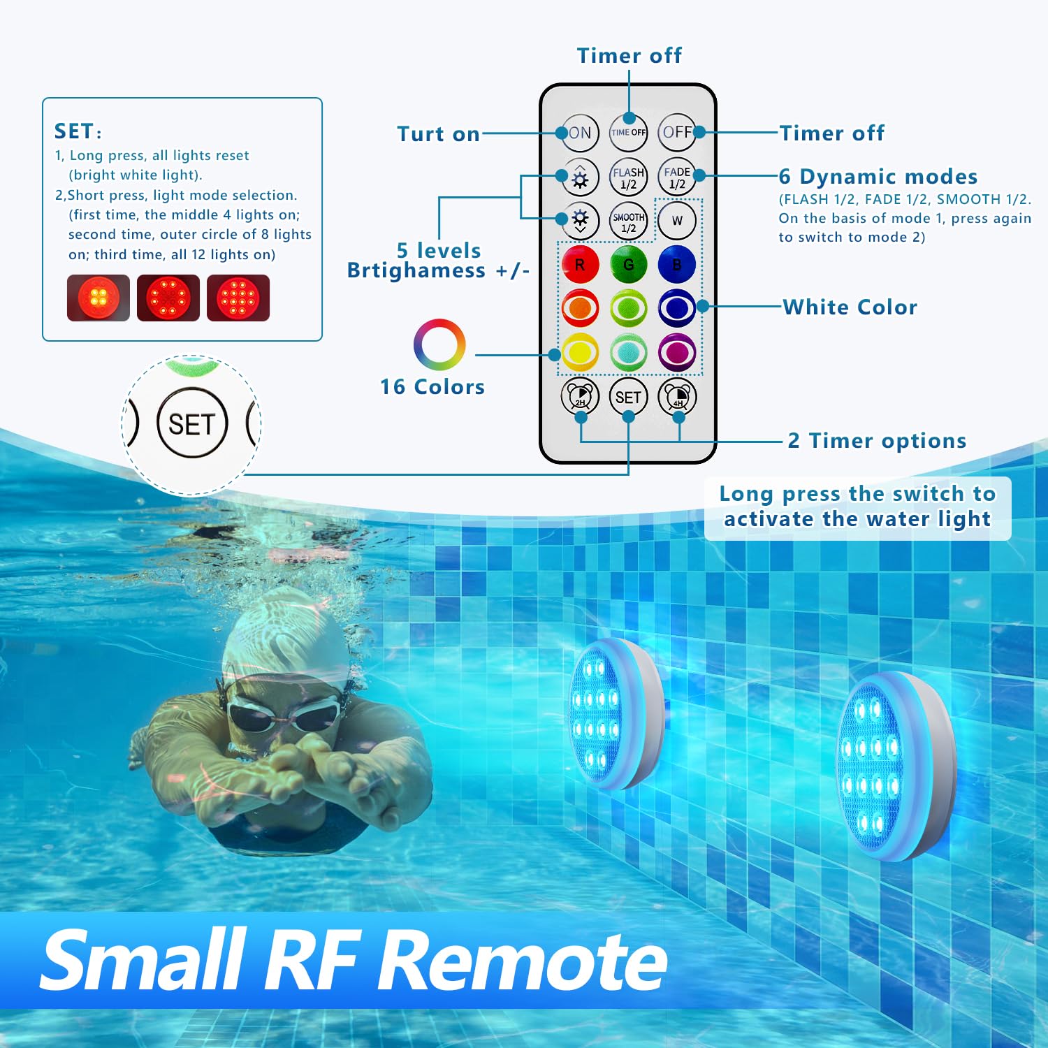 Mroace Rechargeable Waterproof Pool LED Light