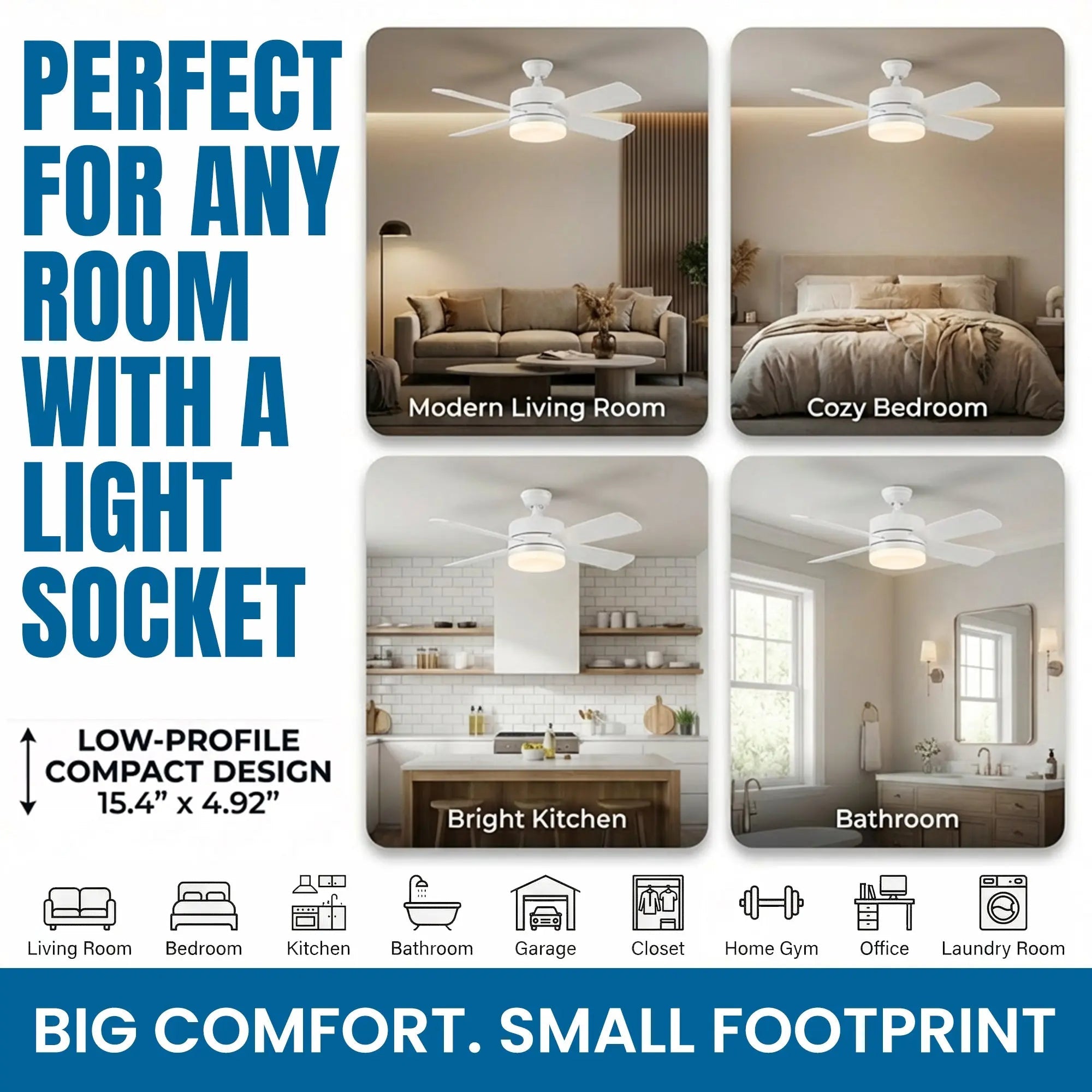 Mroace Remote Controlled Socket Ceiling Fan Light