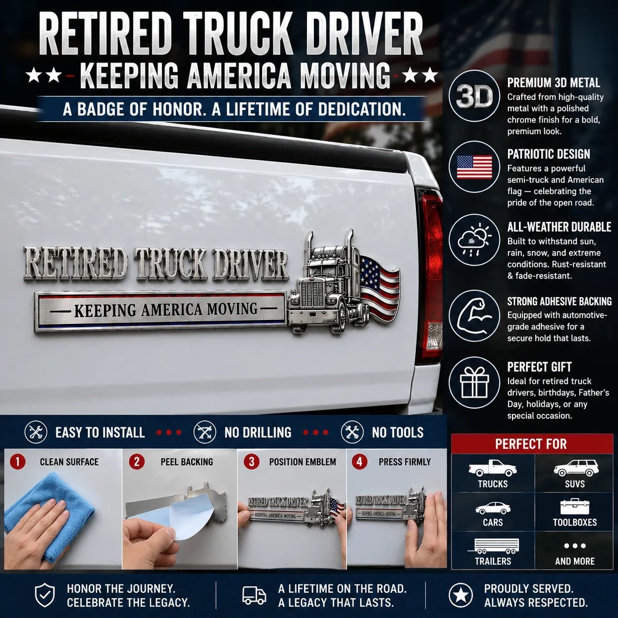 Mroace Retired Truck Driver Car Emblem Badge