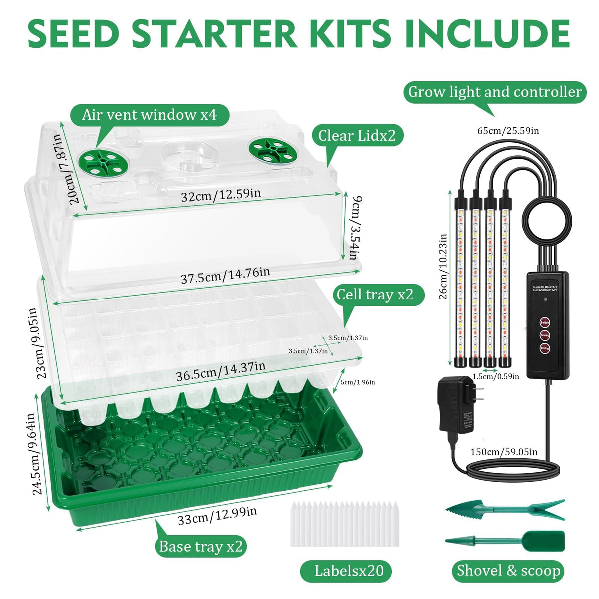 Mroace Seed Starter Tray with Grow Light Set