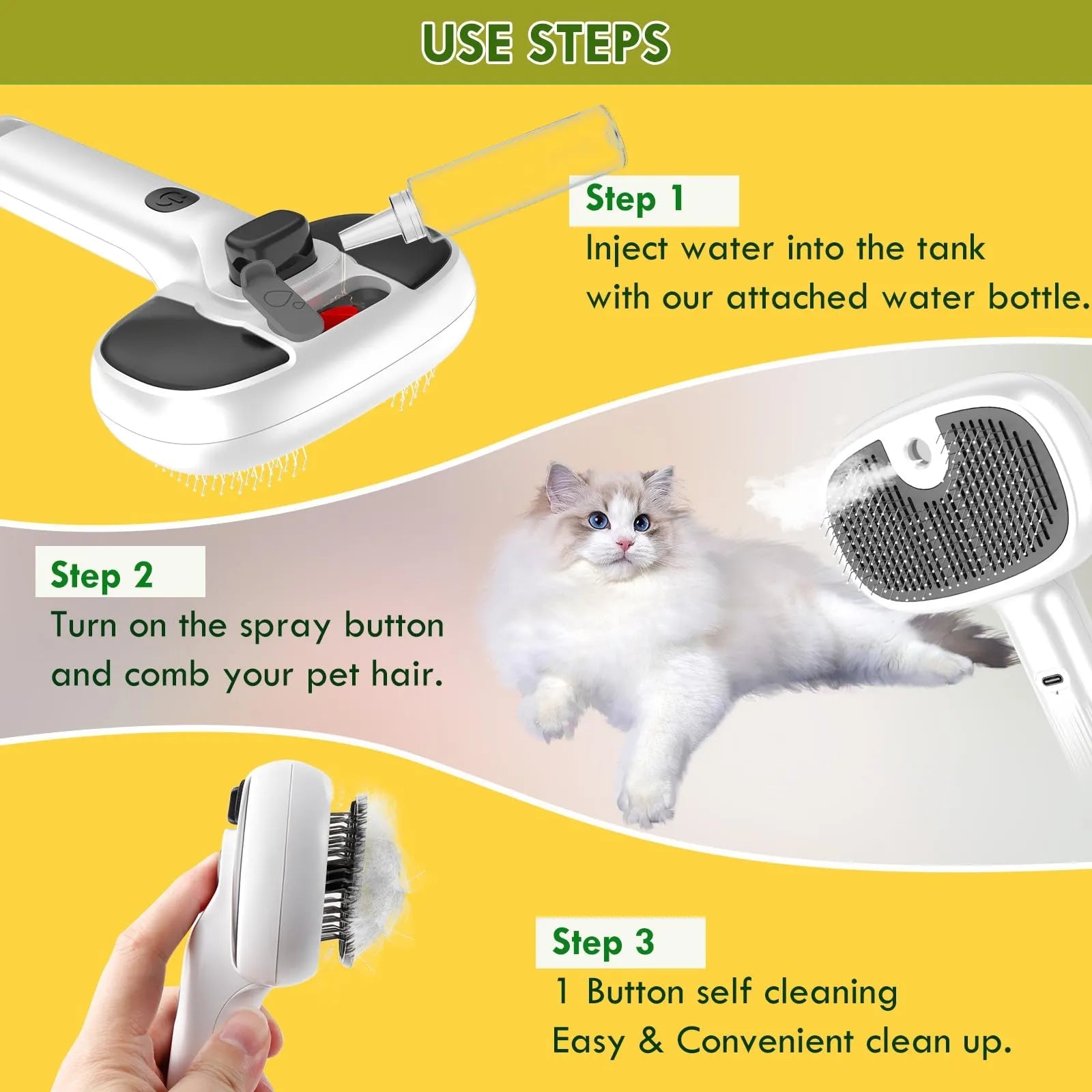 Mroace Self Cleaning Steam Pet Grooming Brush