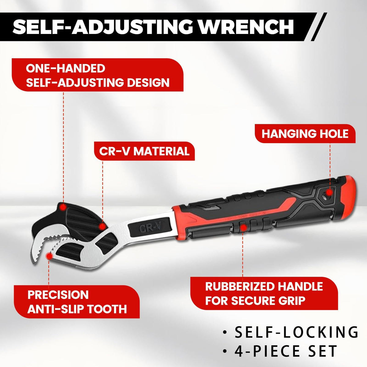 Mroace Self-Locking Adjustable Pipe Wrench Set