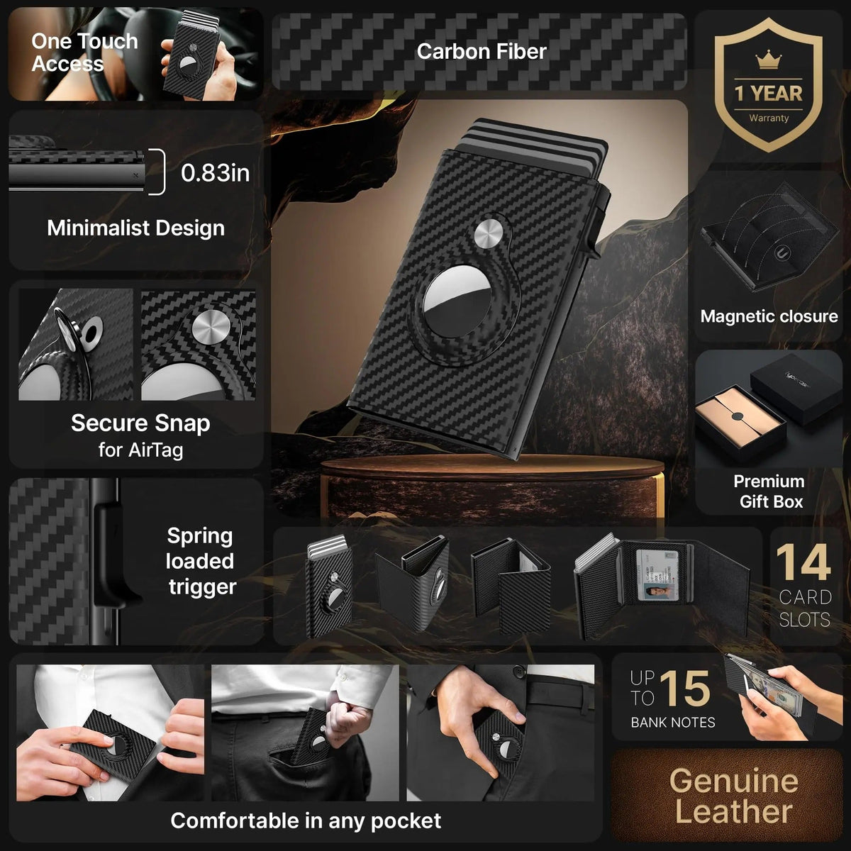 Mroace Slim RFID Pop Up Wallet With AirTag Holder
