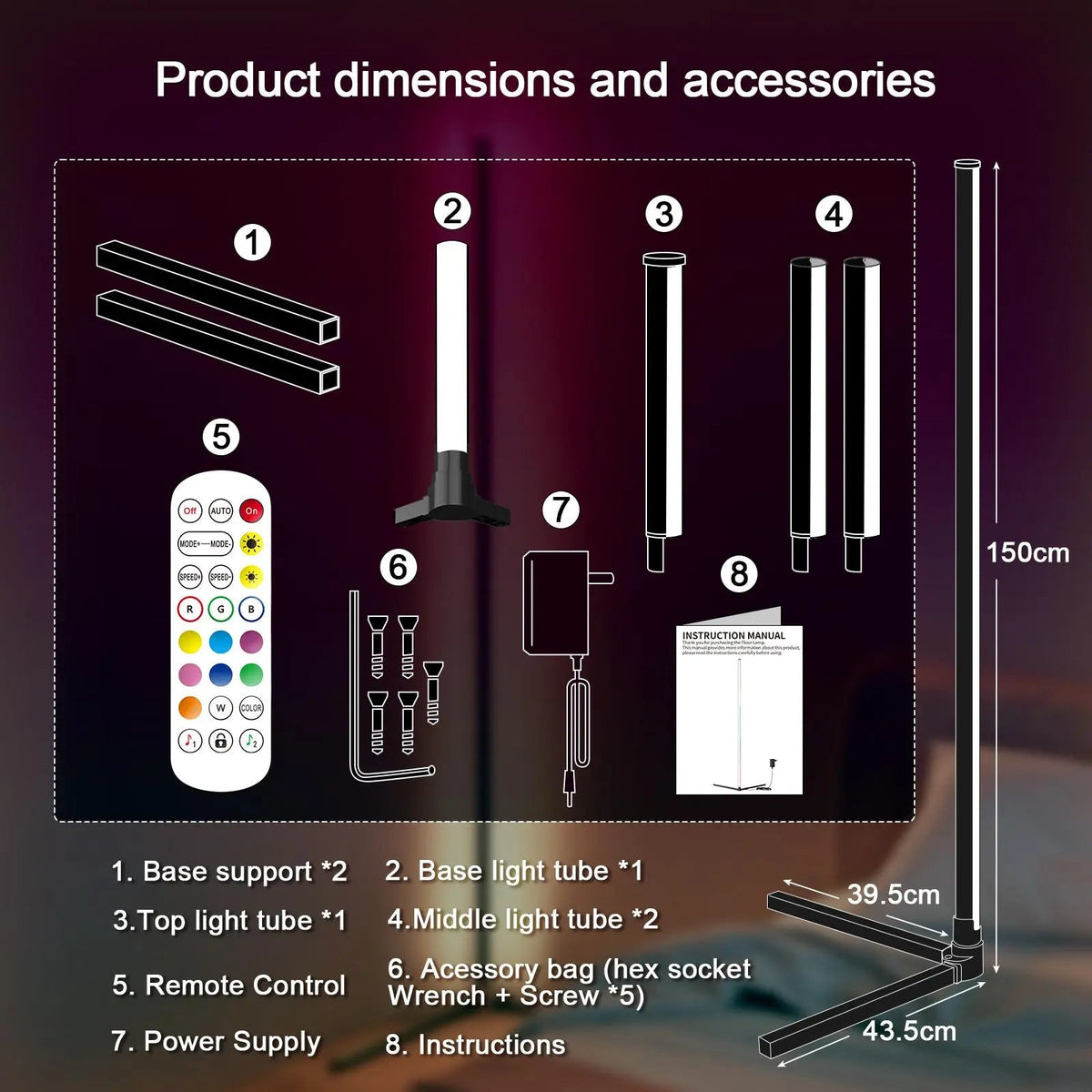 Mroace Smart Dimmable RGB Corner Floor Lamp