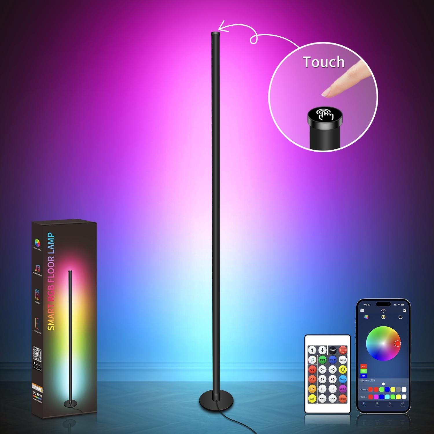 Mroace Smart Dimmable RGB Corner Floor Lamp