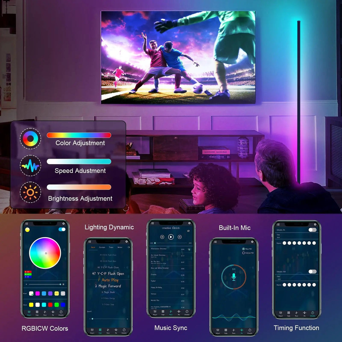Mroace Smart Dimmable RGB Corner Floor Lamp
