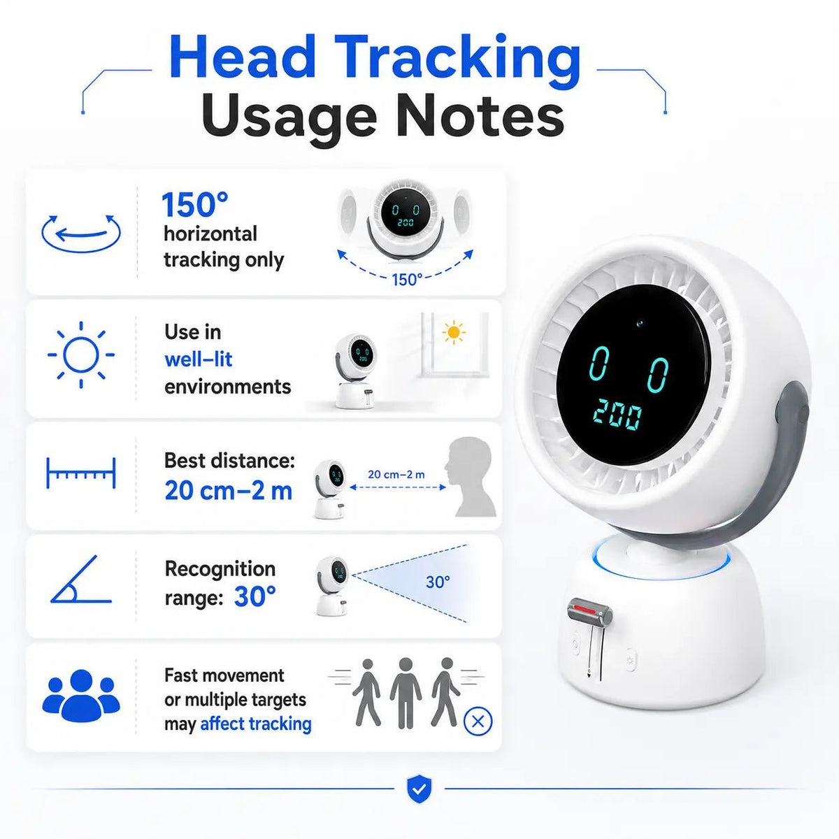 Mroace Smart Head Tracking Rechargeable Fan