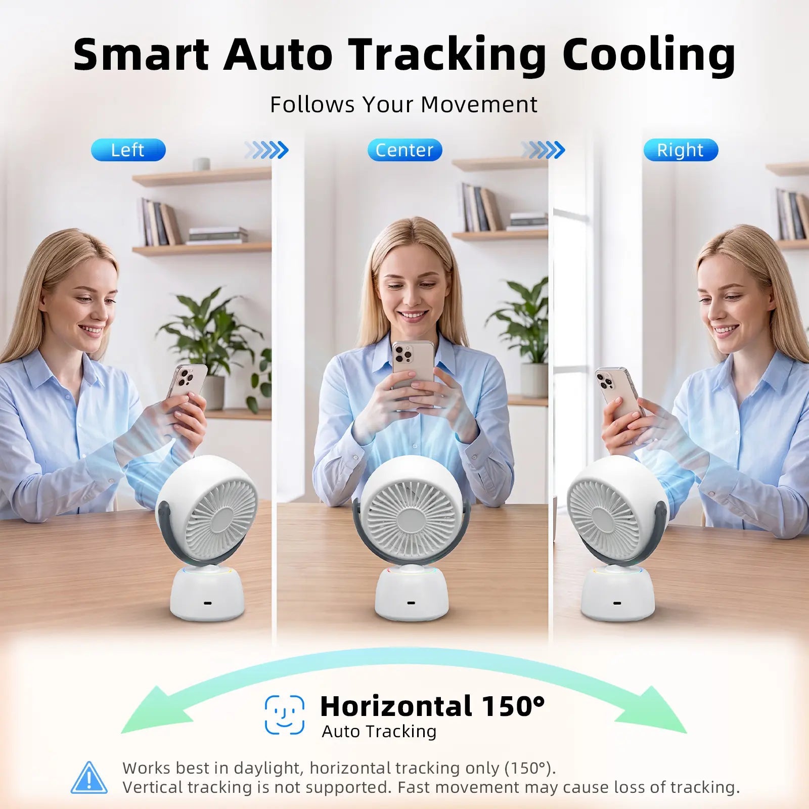 Mroace Smart Head Tracking Rechargeable Fan