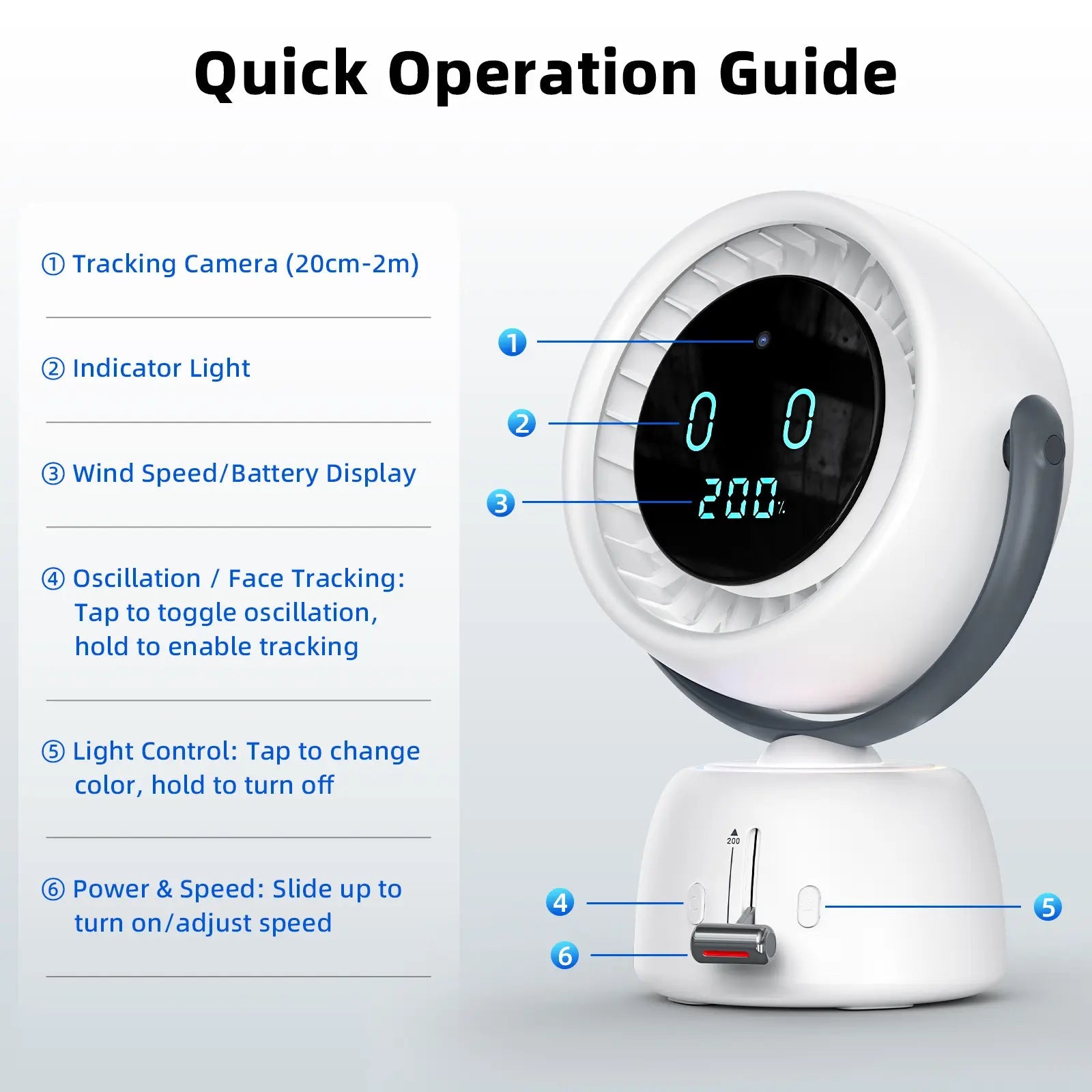 Mroace Smart Head Tracking Rechargeable Fan