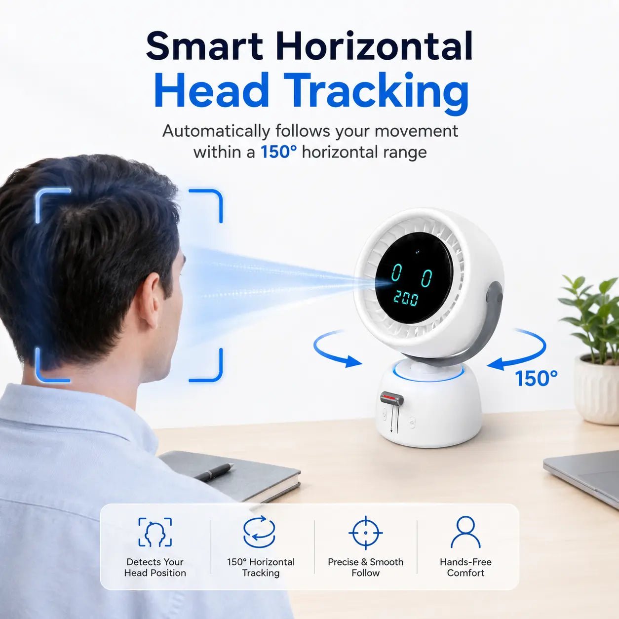 Mroace Smart Head Tracking Rechargeable Fan