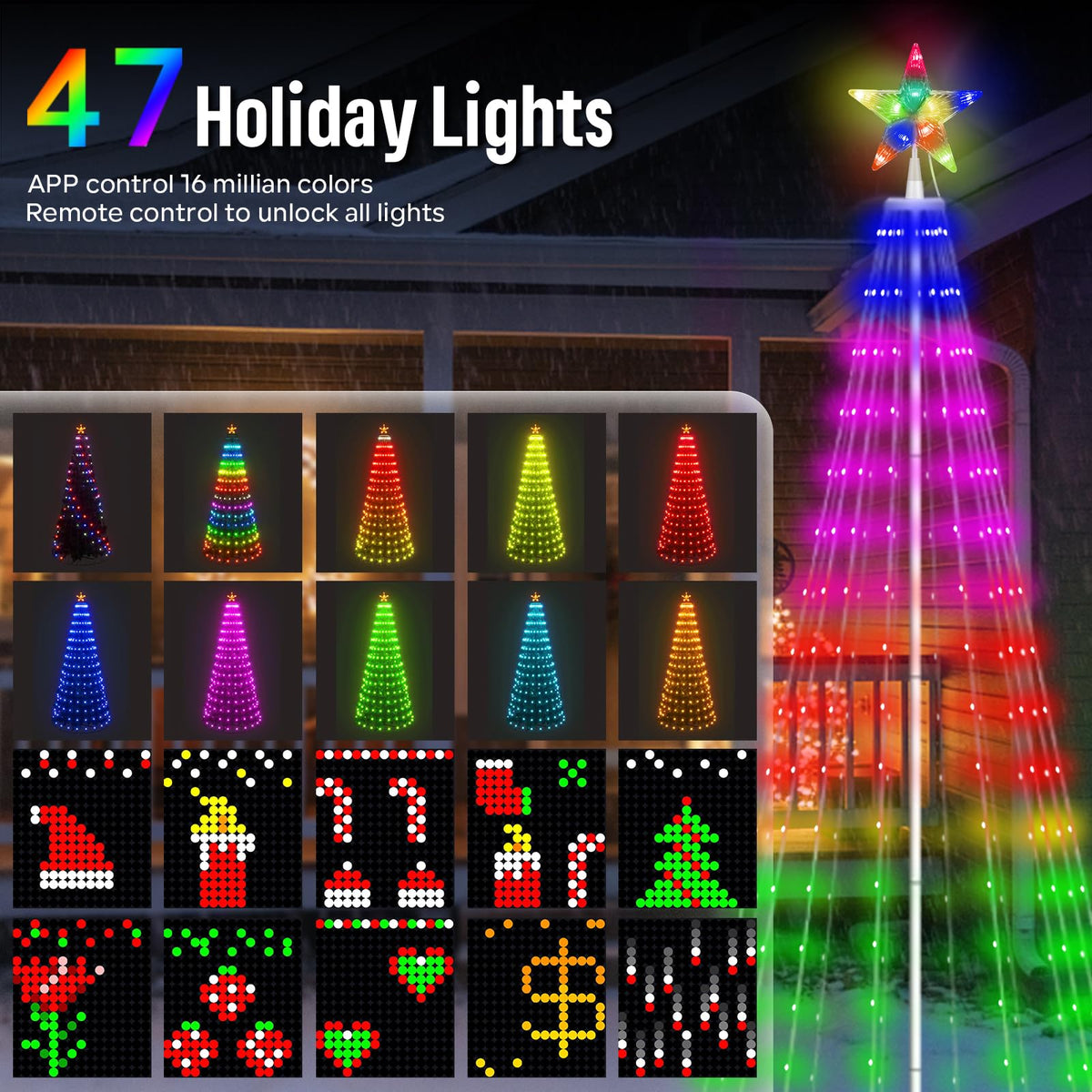 Mroace Smart Multicolor Outdoor Christmas Tree Lights