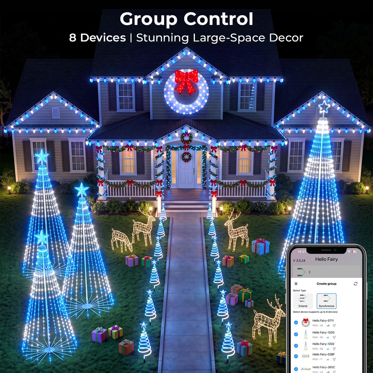 Mroace Smart Multicolor Outdoor Christmas Tree Lights