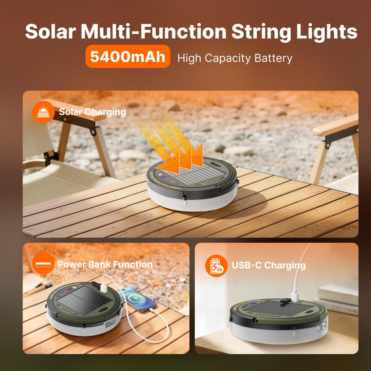 Mroace Solar Camping String Lights