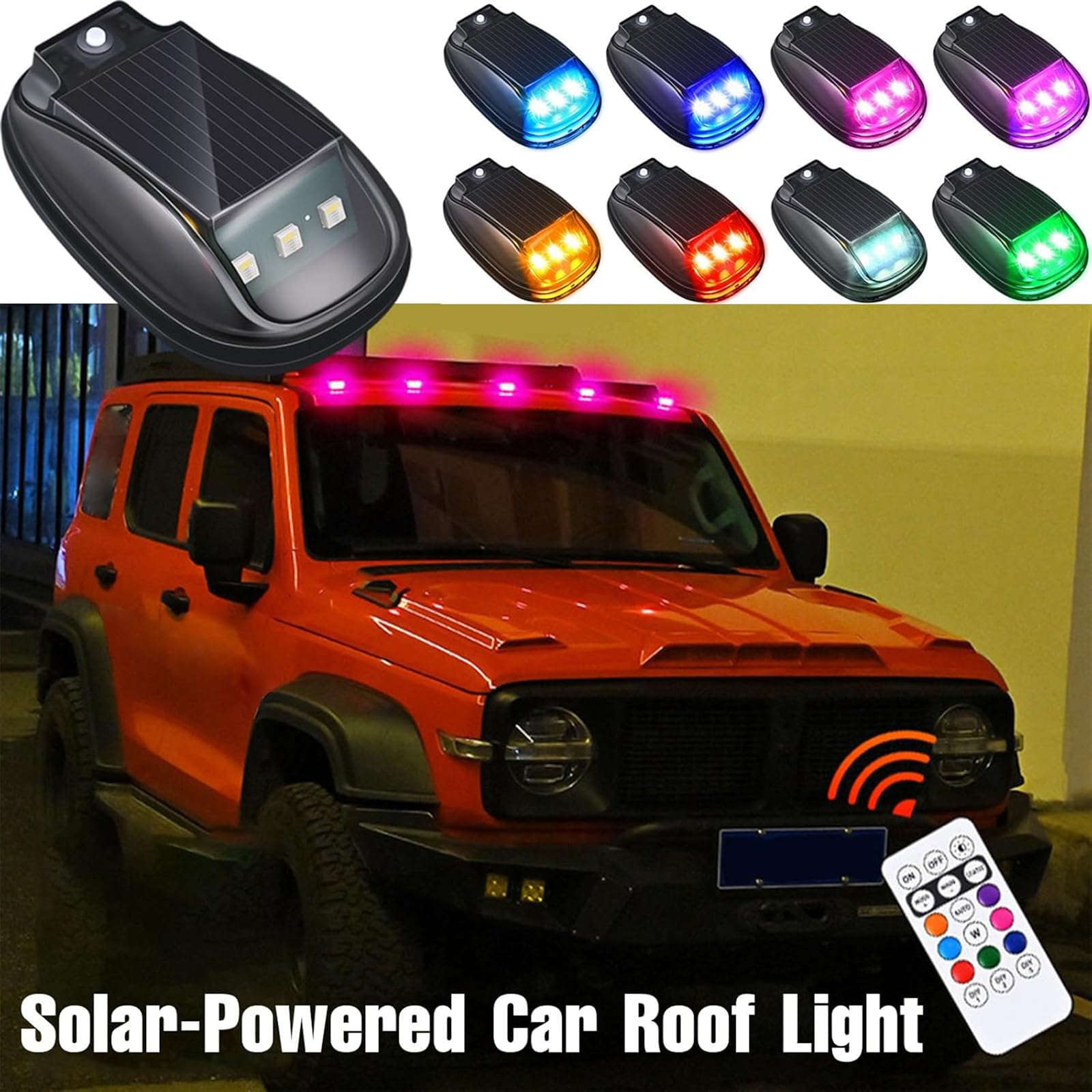 Mroace Solar Car Roof Neon RGB Strobe Light