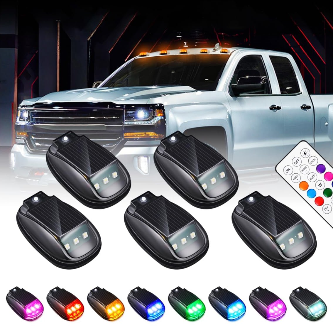 Mroace Solar Car Roof Neon RGB Strobe Light