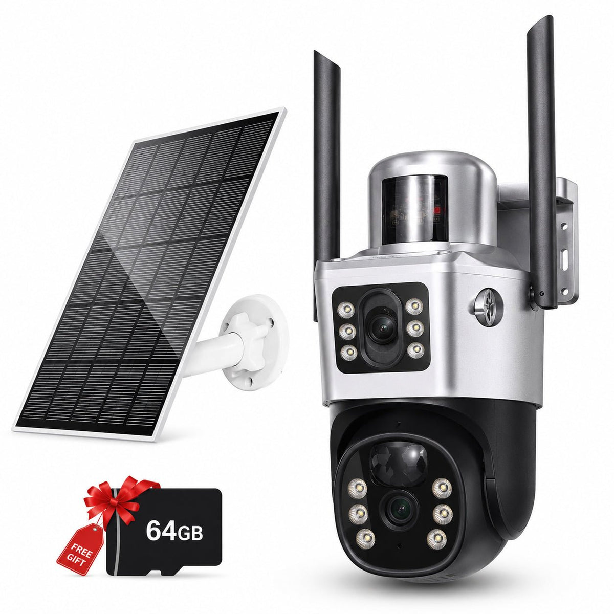 Mroace Solar Powered 2K Dual Lens AI Security Camera