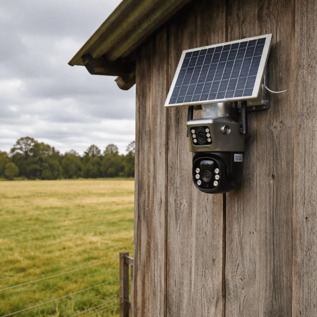 Mroace Solar Powered 2K Dual Lens AI Security Camera